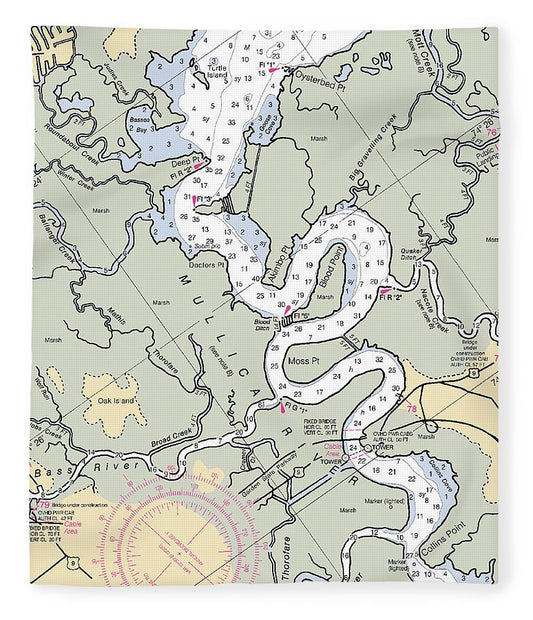 Mullica River New Jersey Nautical Chart Blanket