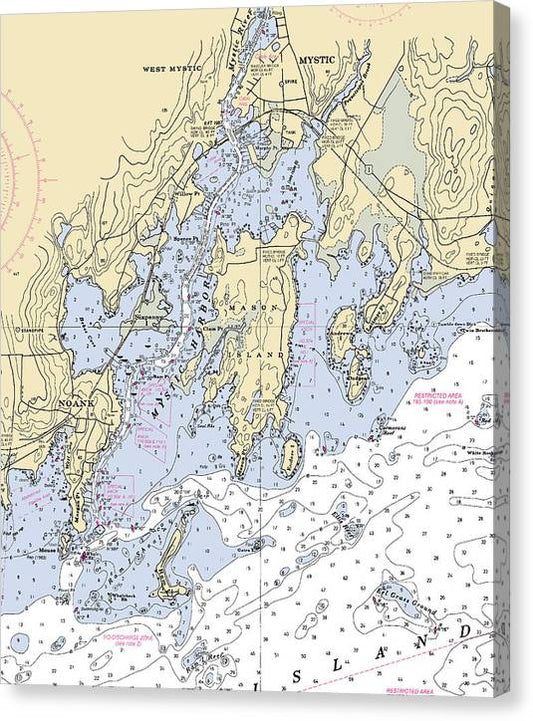 Mystic -Connecticut Nautical Chart _V6 Canvas Print