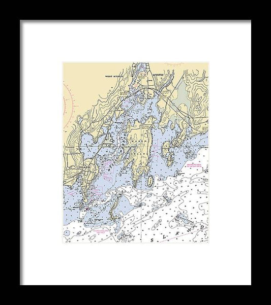Mystic -connecticut Nautical Chart _v6 - Framed Print