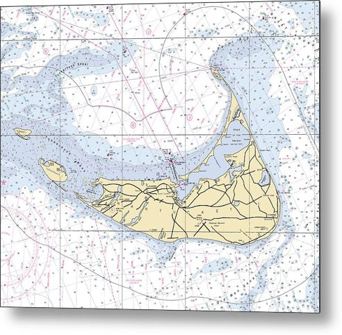 A beuatiful Metal Print of the Nantucket-5X6-Massachusetts Nautical Chart - Metal Print by SeaKoast.  100% Guarenteed!