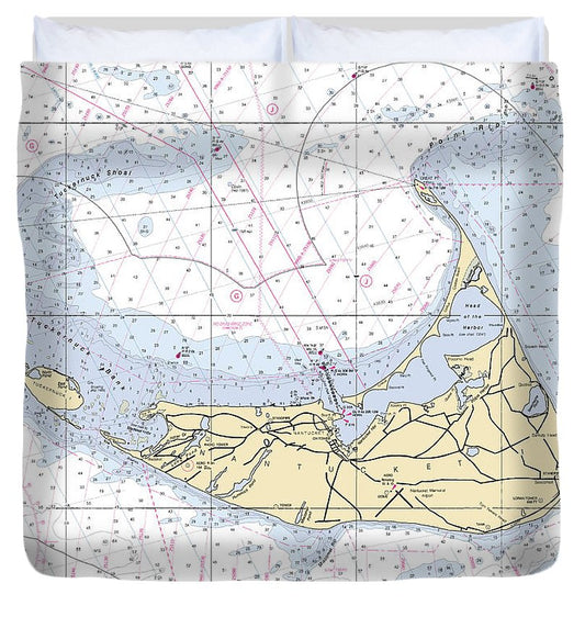 Nantucket 5X6 Massachusetts Nautical Chart Duvet Cover