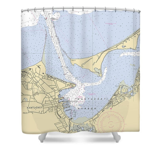 Nantucket Harbor Massachusetts Nautical Chart Shower Curtain