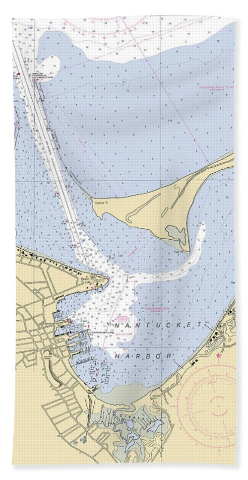 Nantucket Harbor-massachusetts Nautical Chart - Beach Towel