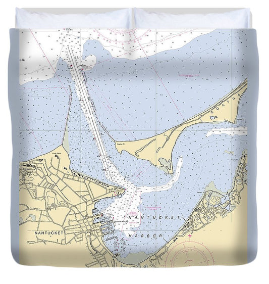 Nantucket Harbor Massachusetts Nautical Chart Duvet Cover
