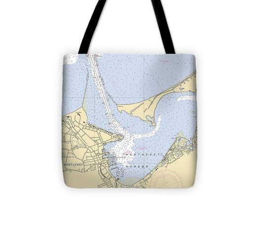 Nantucket Harbor Massachusetts Nautical Chart Tote Bag