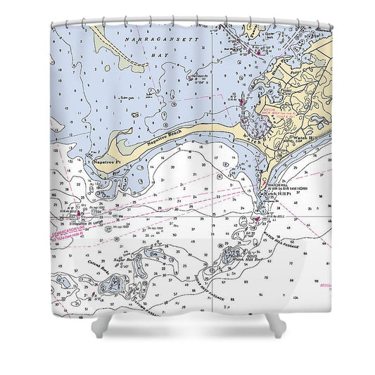 Napatree Beach Rhode Island Nautical Chart Shower Curtain