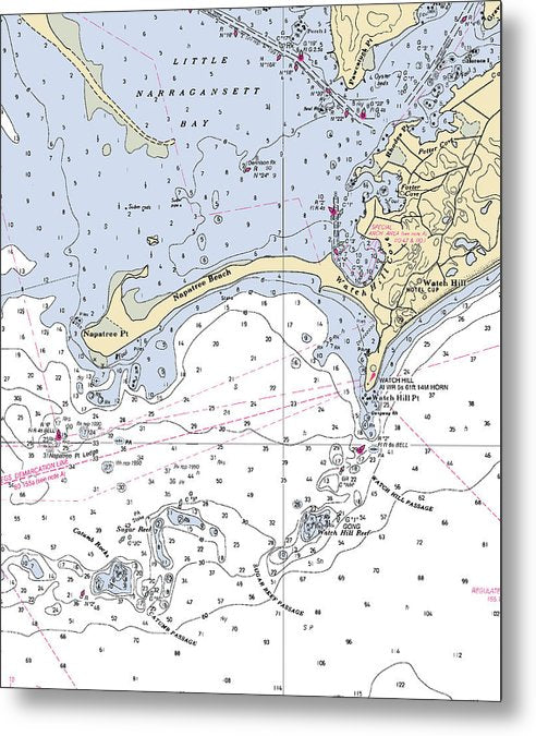 A beuatiful Metal Print of the Napatree Beach-Rhode Island Nautical Chart - Metal Print by SeaKoast.  100% Guarenteed!