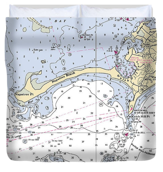 Napatree Beach Rhode Island Nautical Chart Duvet Cover