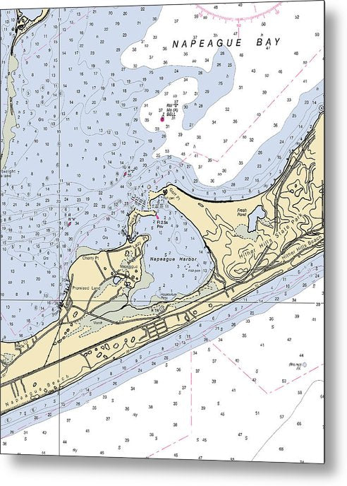 A beuatiful Metal Print of the Napeague Harbor-New York Nautical Chart - Metal Print by SeaKoast.  100% Guarenteed!