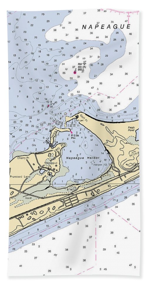 Napeague Harbor-new York Nautical Chart - Bath Towel