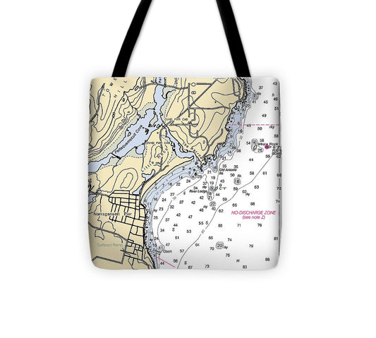 Narragansett Pier Rhode Island Nautical Chart Tote Bag