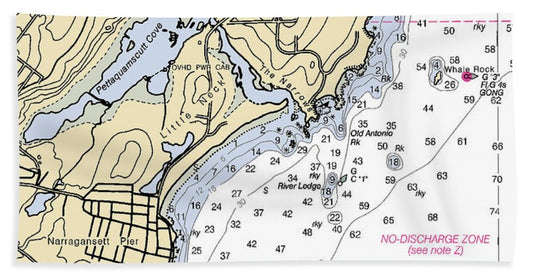 Narragansett Pier-rhode Island Nautical Chart - Bath Towel