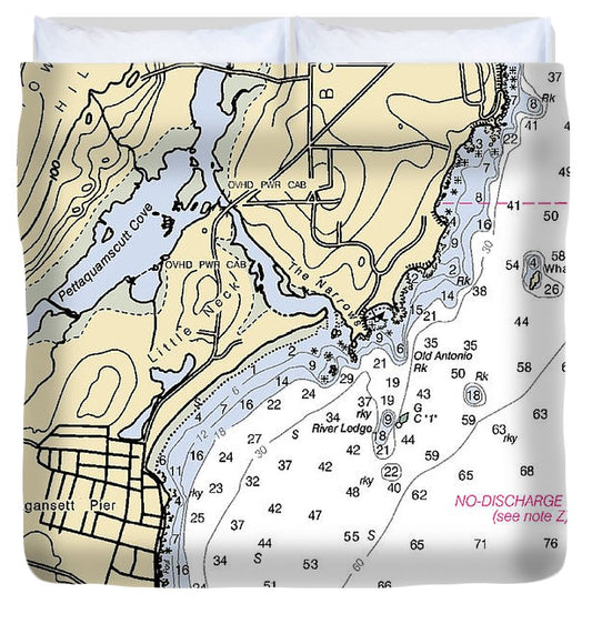 Narragansett Pier Rhode Island Nautical Chart Duvet Cover