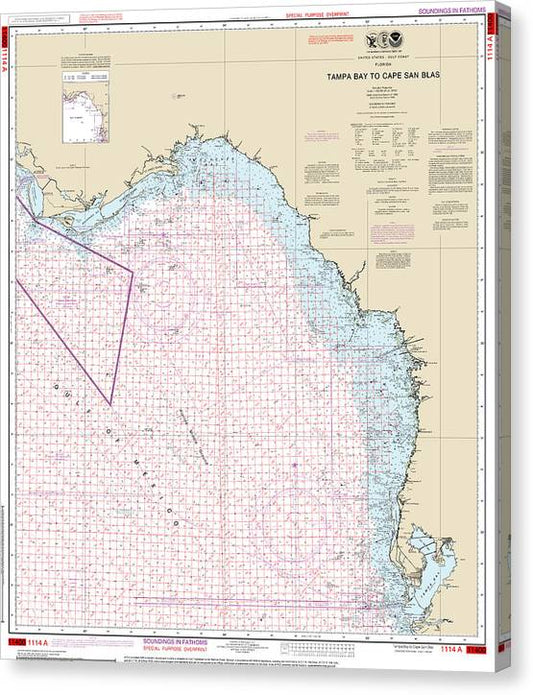 Nautical Chart-1114A Tampa Bay-Cape San Blas (Oil-Gas Leasing Areas) Canvas Print