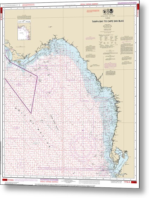 A beuatiful Metal Print of the Nautical Chart-1114A Tampa Bay-Cape San Blas (Oil-Gas Leasing Areas) - Metal Print by SeaKoast.  100% Guarenteed!