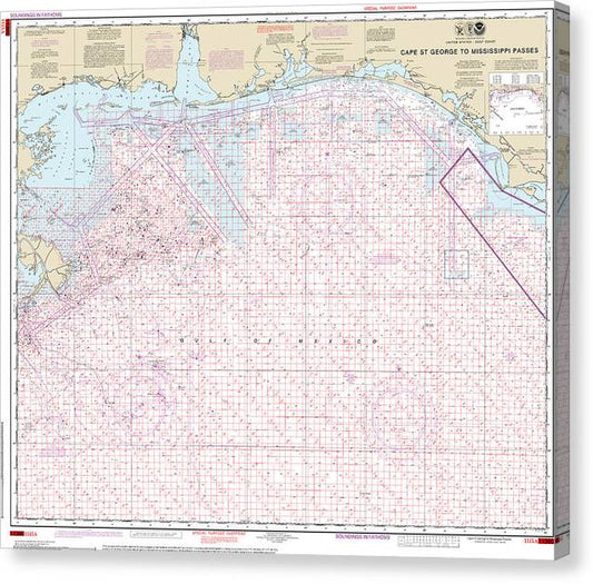 Nautical Chart-1115A Cape St George-Mississippi Passes (Oil-Gas Leasing Areas) Canvas Print