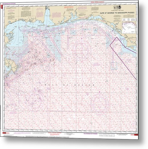 A beuatiful Metal Print of the Nautical Chart-1115A Cape St George-Mississippi Passes (Oil-Gas Leasing Areas) - Metal Print by SeaKoast.  100% Guarenteed!