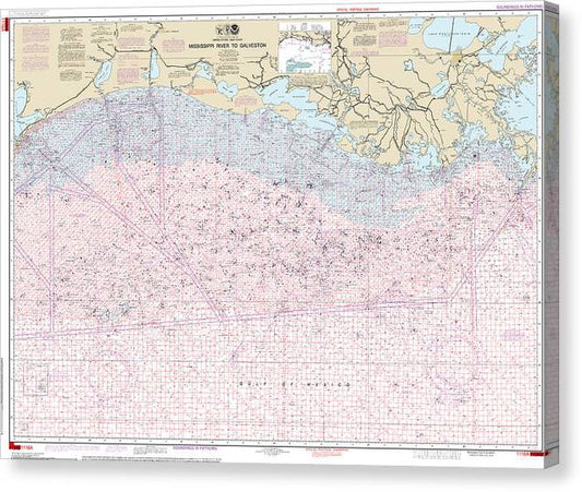 Nautical Chart-1116A Mississippi River-Galveston (Oil-Gas Leasing Areas) Canvas Print
