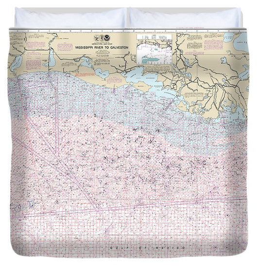 Nautical Chart 1116A Mississippi River Galveston (Oil Gas Leasing Areas) Duvet Cover