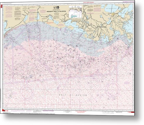 A beuatiful Metal Print of the Nautical Chart-1116A Mississippi River-Galveston (Oil-Gas Leasing Areas) - Metal Print by SeaKoast.  100% Guarenteed!