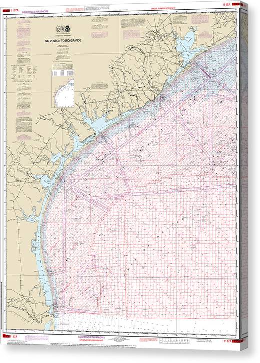 Nautical Chart-1117A Galveston-Rio Grande (Oil-Gas Leasing Areas) Canvas Print