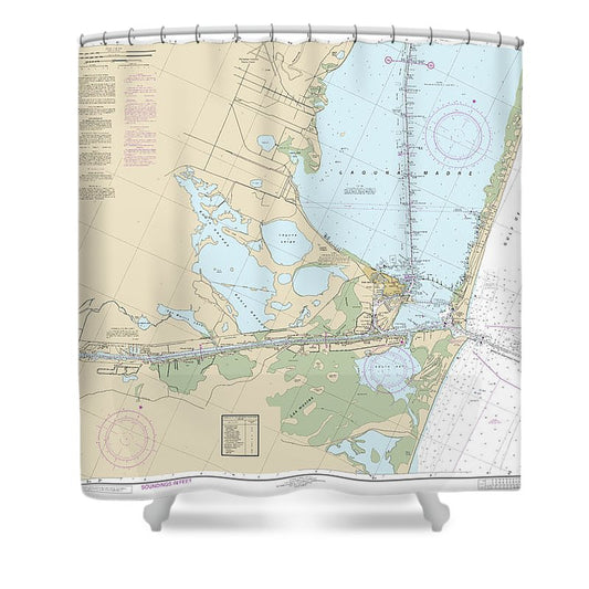 Nautical Chart 11302 Intracoastal Waterway Stover Point Port Brownsville, Including Brazos Santiago Pass Shower Curtain