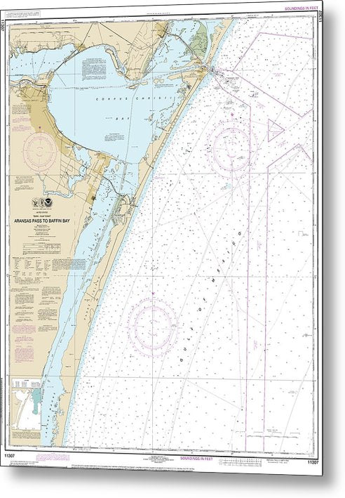 A beuatiful Metal Print of the Nautical Chart-11307 Aransas Pass-Baffin Bay - Metal Print by SeaKoast.  100% Guarenteed!