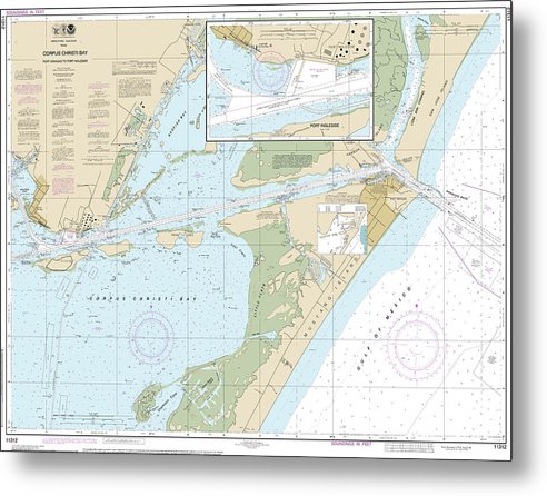 A beuatiful Metal Print of the Nautical Chart-11312 Corpus Christi Bay - Port Aransas-Port Ingleside - Metal Print by SeaKoast.  100% Guarenteed!