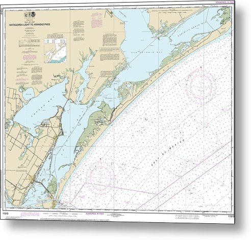 A beuatiful Metal Print of the Nautical Chart-11313 Matagorda Light-Aransas Pass - Metal Print by SeaKoast.  100% Guarenteed!