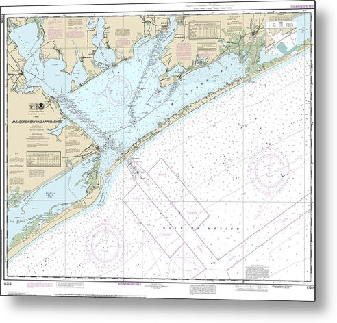 A beuatiful Metal Print of the Nautical Chart-11316 Matagorda Bay-Approaches - Metal Print by SeaKoast.  100% Guarenteed!