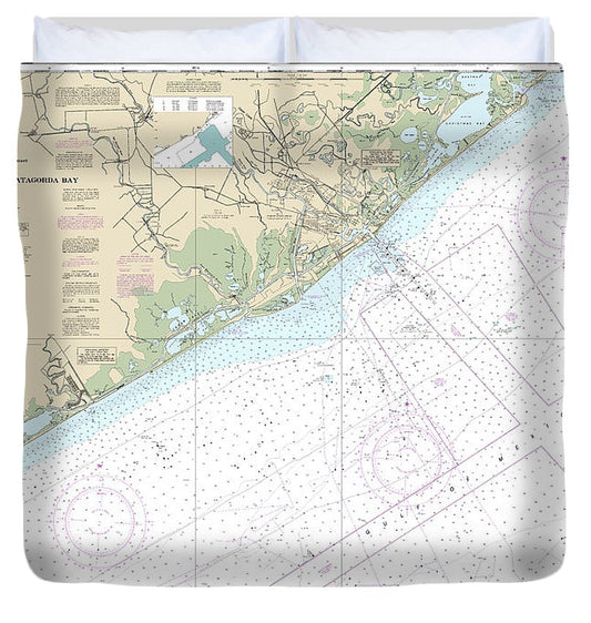 Nautical Chart 11321 San Luis Pass East Matagorda Bay Duvet Cover