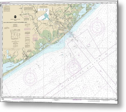 A beuatiful Metal Print of the Nautical Chart-11321 San Luis Pass-East Matagorda Bay - Metal Print by SeaKoast.  100% Guarenteed!
