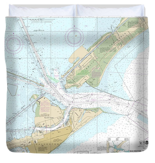 Nautical Chart 11324 Galveston Bay Entrance Galveston Texas City Harbors Duvet Cover