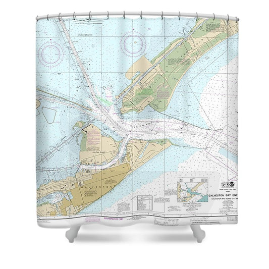 Nautical Chart 11324 Galveston Bay Entrance Galveston Texas City Harbors Shower Curtain