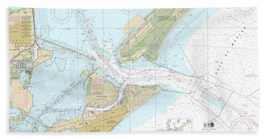 Nautical Chart-11324 Galveston Bay Entrance Galveston-texas City Harbors - Beach Towel