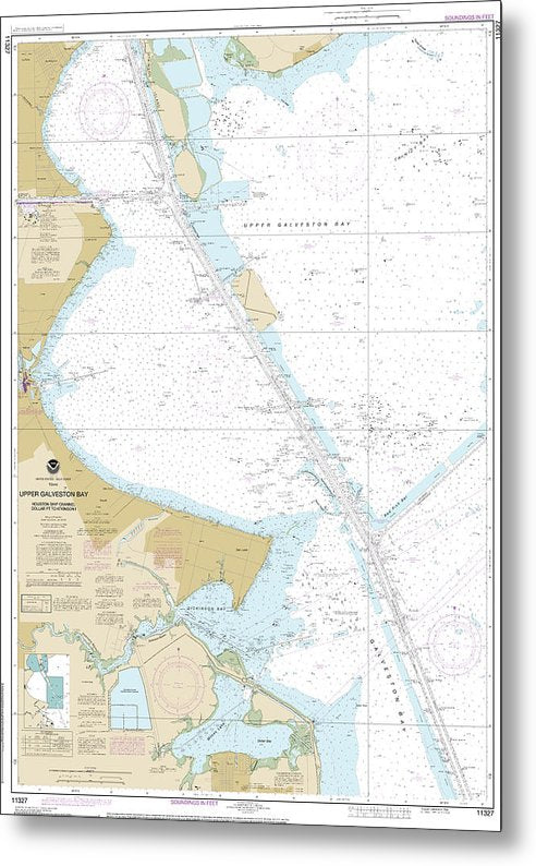 A beuatiful Metal Print of the Nautical Chart-11327 Upper Galveston Bay-Houston Ship Channel-Dollar Pt-Atkinson - Metal Print by SeaKoast.  100% Guarenteed!