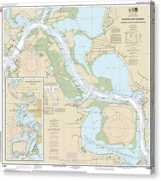 Nautical Chart-11329 Houston Ship Channel Alexander Island-Carpenters Bayou, San Jacinto-Old Rivers Canvas Print