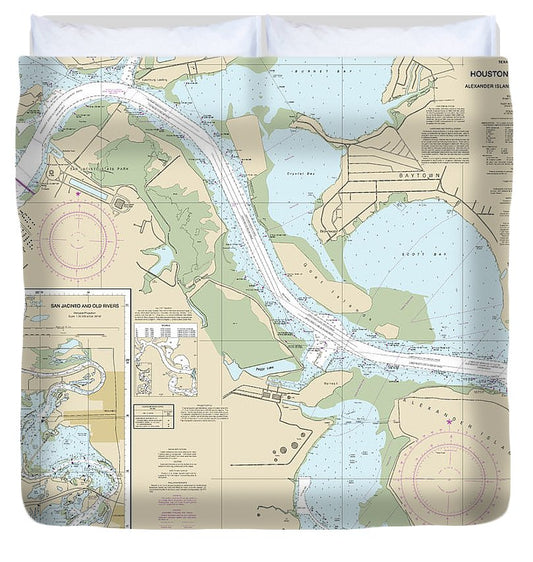 Nautical Chart 11329 Houston Ship Channel Alexander Island Carpenters Bayou, San Jacinto Old Rivers Duvet Cover
