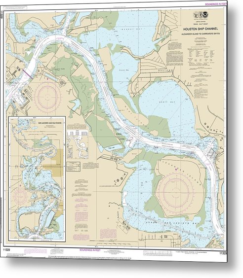 A beuatiful Metal Print of the Nautical Chart-11329 Houston Ship Channel Alexander Island-Carpenters Bayou, San Jacinto-Old Rivers - Metal Print by SeaKoast.  100% Guarenteed!