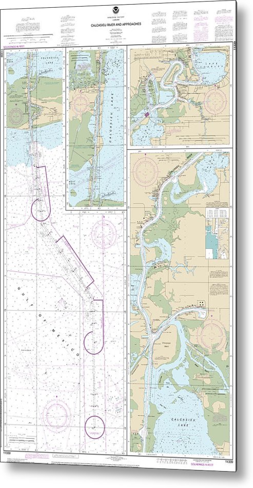A beuatiful Metal Print of the Nautical Chart-11339 Calcasieu River-Approaches - Metal Print by SeaKoast.  100% Guarenteed!
