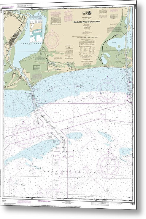 A beuatiful Metal Print of the Nautical Chart-11341 Calcasieu Pass-Sabine Pass - Metal Print by SeaKoast.  100% Guarenteed!