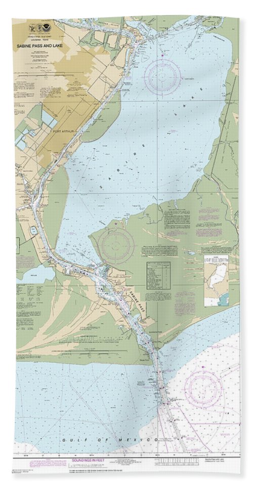 Nautical Chart-11342 Sabine Pass-lake - Bath Towel