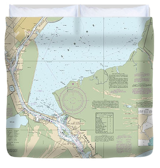 Nautical Chart 11342 Sabine Pass Lake Duvet Cover