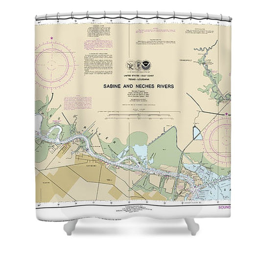 Nautical Chart 11343 Sabine Neches Rivers Shower Curtain