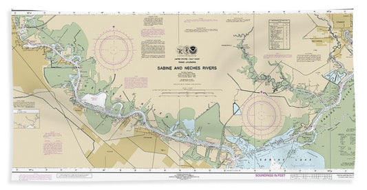 Nautical Chart-11343 Sabine-neches Rivers - Bath Towel