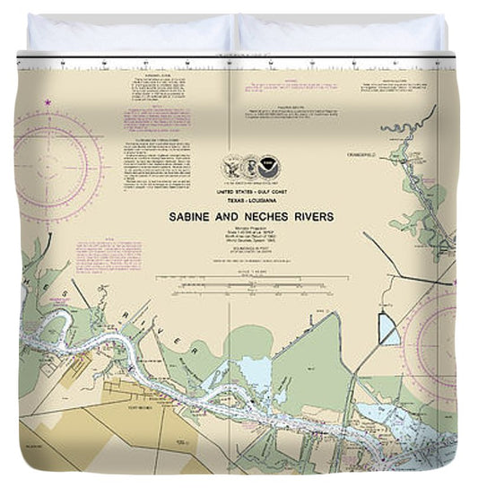 Nautical Chart 11343 Sabine Neches Rivers Duvet Cover