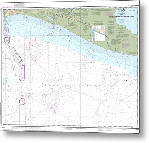 A beuatiful Metal Print of the Nautical Chart-11344 Rollover Bayou-Calcasieu Pass - Metal Print by SeaKoast.  100% Guarenteed!