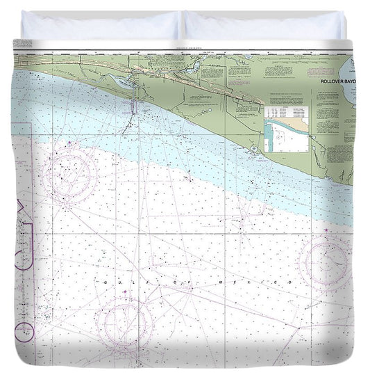 Nautical Chart 11344 Rollover Bayou Calcasieu Pass Duvet Cover