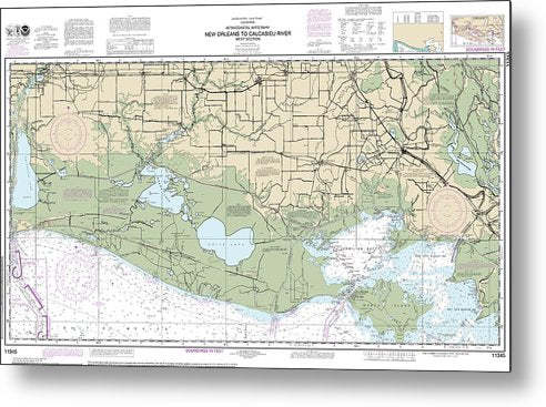 A beuatiful Metal Print of the Nautical Chart-11345 Intracoastal Waterway New Orleans-Calcasieu River West Section - Metal Print by SeaKoast.  100% Guarenteed!