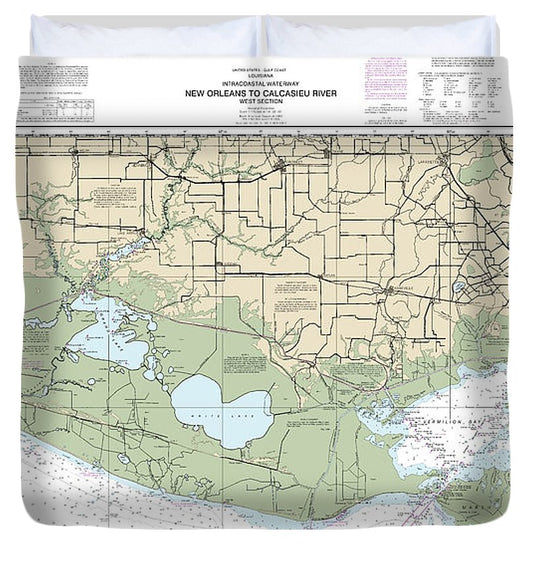 Nautical Chart 11345 Intracoastal Waterway New Orleans Calcasieu River West Section Duvet Cover